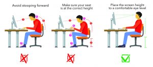 Correct posture at computer desk